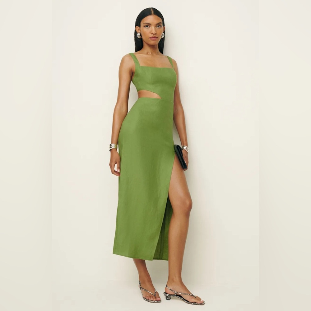 Reformation Satori Linen Dress Green - Size 8